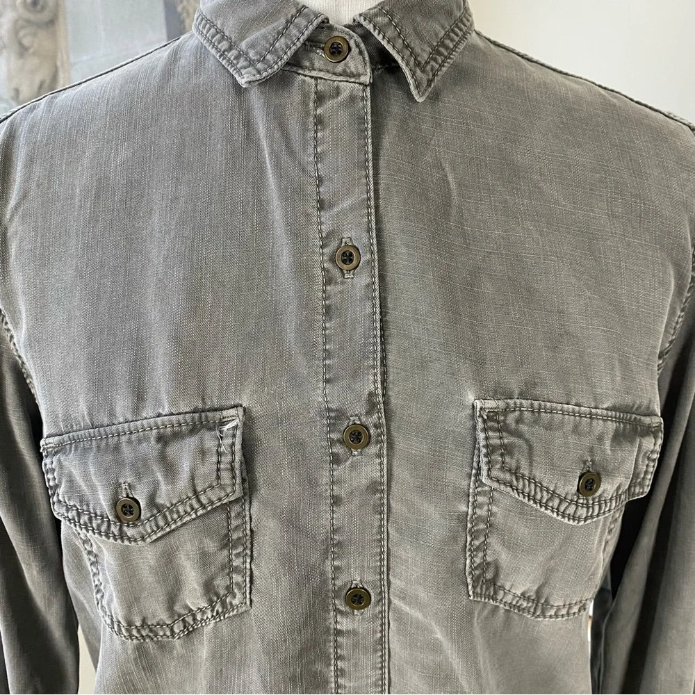 Sneak Peek Utility Split Hem Long Sleeve Shirt Dress, Slate Grey, Size S